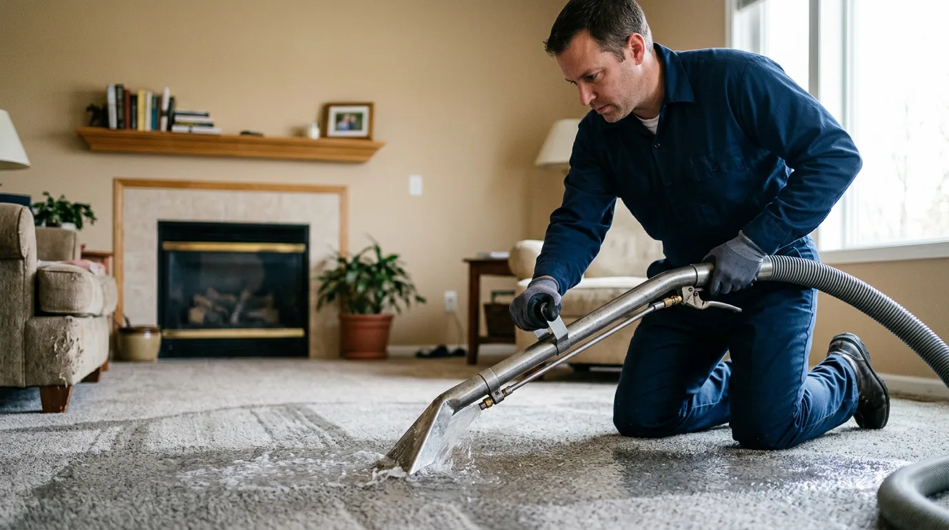 Water damage restoration technician working near Meriden, CT